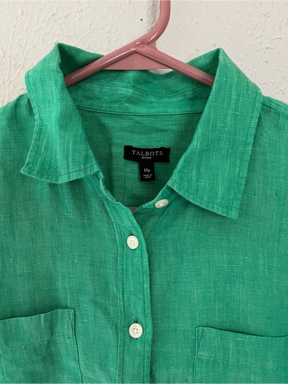 Talbots Green Linen Top with classic collar - Picture 3 of 4